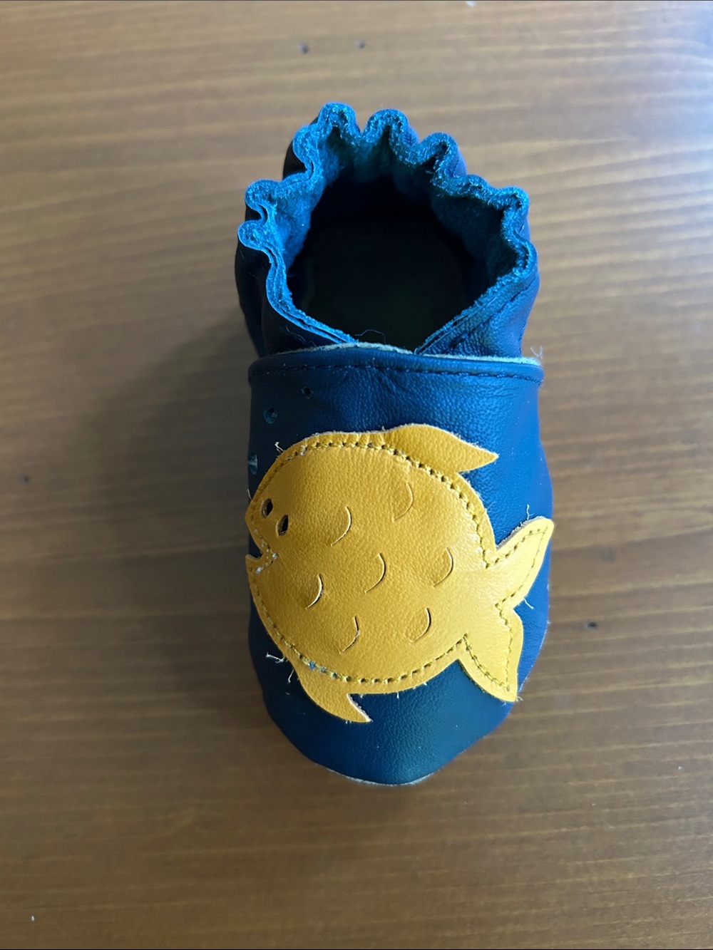 Robeez Navy Leather Crib Shoe with Orange Fish